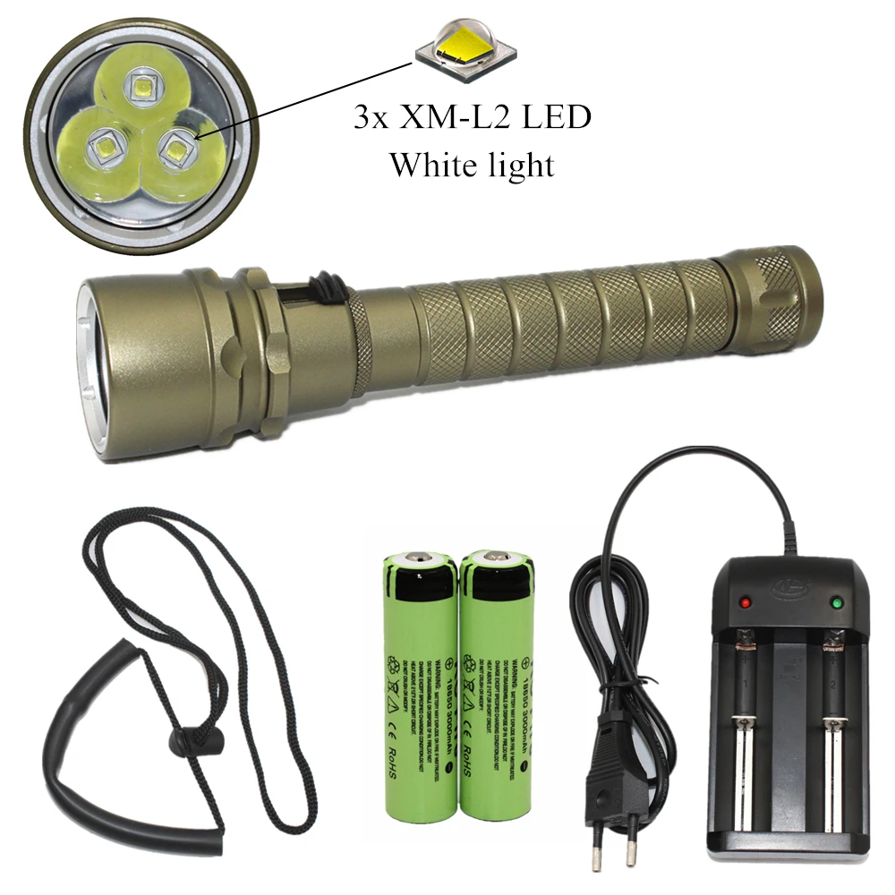 3000LM L2 LED Waterproof Scuba Diver Diving Flashlight Underwater Dive Torch Hunting Lamp + 18650 Battery + Charger
3000LM L2 LED Waterproof Scuba Diver Diving Flashlight Underwater Dive Torch Hunting Lamp + 18650 Battery + Charger