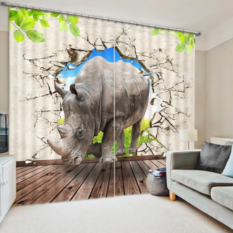 Rhino dinosaur print personalized photo black silk 3D blackout curtains finished Elephant Art
Rhino dinosaur print personalized photo black silk 3D blackout curtains finished Elephant Art