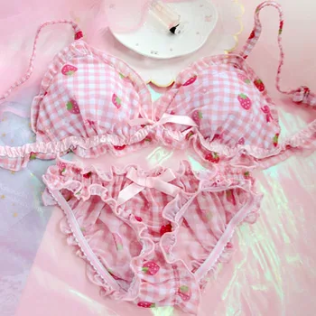 Japanese girl lovely pink sexy underwear Strawberry grid No rims bra bikini suit thin students sujetador bra and panty set
Japanese girl lovely pink sexy underwear Strawberry grid No rims bra bikini suit thin students sujetador bra and panty set