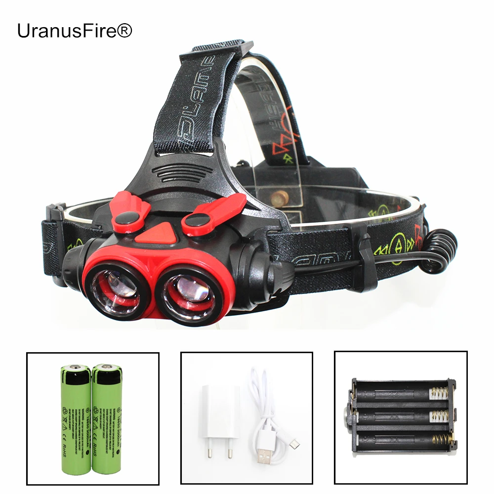 USB Rechargeable Headlight Zoomable Headlamp Head Lamp 2 x XM-L T6 LED 2000LM Light with 18650 Battery + EU/US USB Charger
USB Rechargeable Headlight Zoomable Headlamp Head Lamp 2 x XM-L T6 LED 2000LM Light with 18650 Battery + EU/US USB Charger