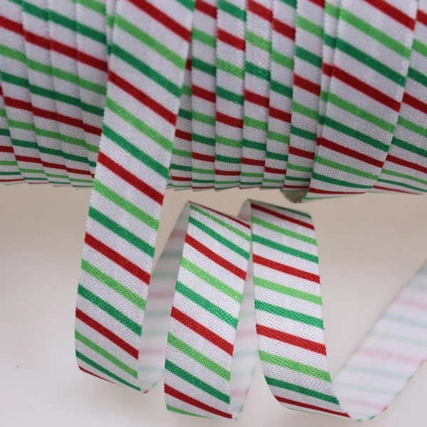 

5/8" heat transfer red and green stripe lines printed fold over elastic FOEs for Christmas decoration, 100yards/lot