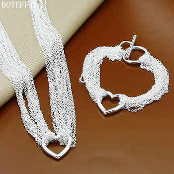 DOTEFFIL 925 Sterling Silver Multi-Chain Heart Necklace Bracelet Set For Women Wedding Engagement Party Fashion Charm Jewelry
DOTEFFIL 925 Sterling Silver Multi-Chain Heart Necklace Bracelet Set For Women Wedding Engagement Party Fashion Charm Jewelry