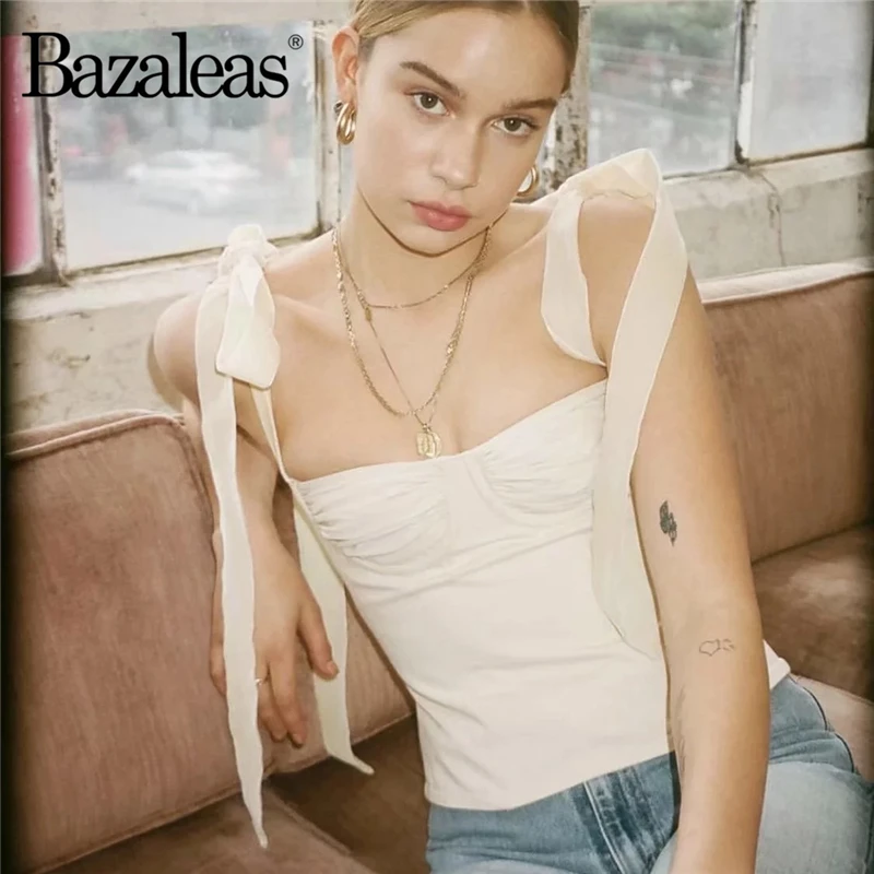 Bazaleas Vintage Slim white women Tank Top Fashion Ribbons Sleeveless Summer Shirts Casual women Camis drop shipping
Bazaleas Vintage Slim white women Tank Top Fashion Ribbons Sleeveless Summer Shirts Casual women Camis drop shipping