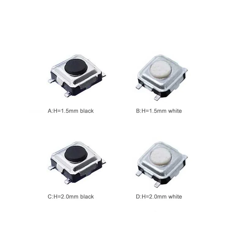 100pcs/lot SMD 3*3*1.5/2.0mm 4 pin Tactile Push Button Switch Tact Switch 3x3x1.5/2.0mm Black White Color
100pcs/lot SMD 3*3*1.5/2.0mm 4 pin Tactile Push Button Switch Tact Switch 3x3x1.5/2.0mm Black White Color