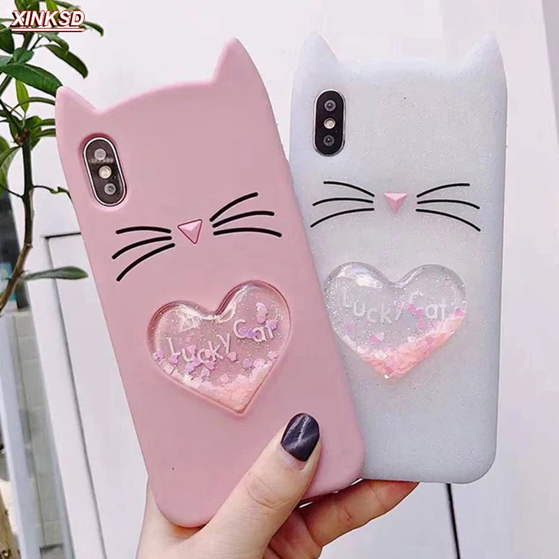 3D Cartoon Beard Cat Case For iphone X 8 7 6 6s plus Soft Silicone Case Liquid heart quicksand For iphone 8 plus Rubber Cover
3D Cartoon Beard Cat Case For iphone X 8 7 6 6s plus Soft Silicone Case Liquid heart quicksand For iphone 8 plus Rubber Cover