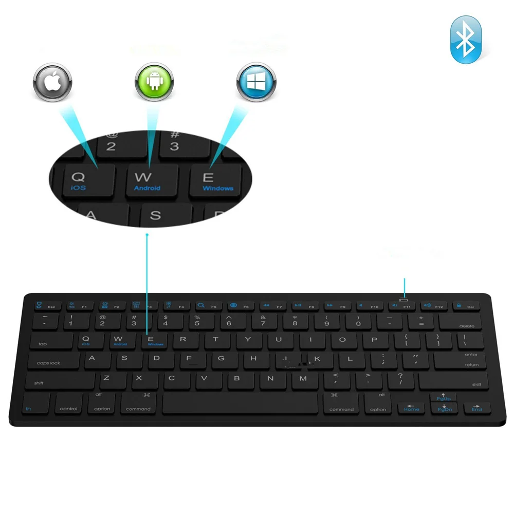 kemile Russian Wireless Bluetooth 3.0 keyboard for Tablet Laptop Smartphone Support iOS Windows Android System Silver and Black