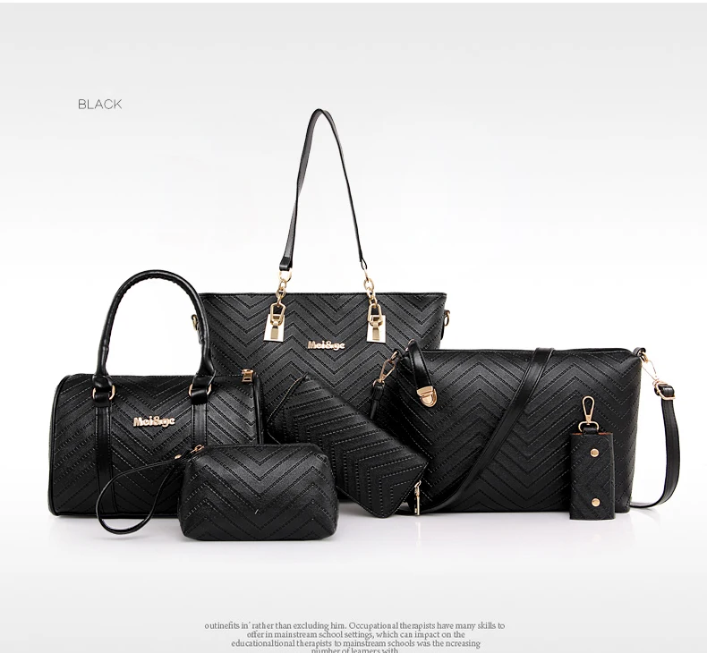 NEW Brand Luxury Lady Handbag 6 Pcs/set Composite Bags Set Women Shoulder Crossbody Bag Female Purse Clutch Wallet 29