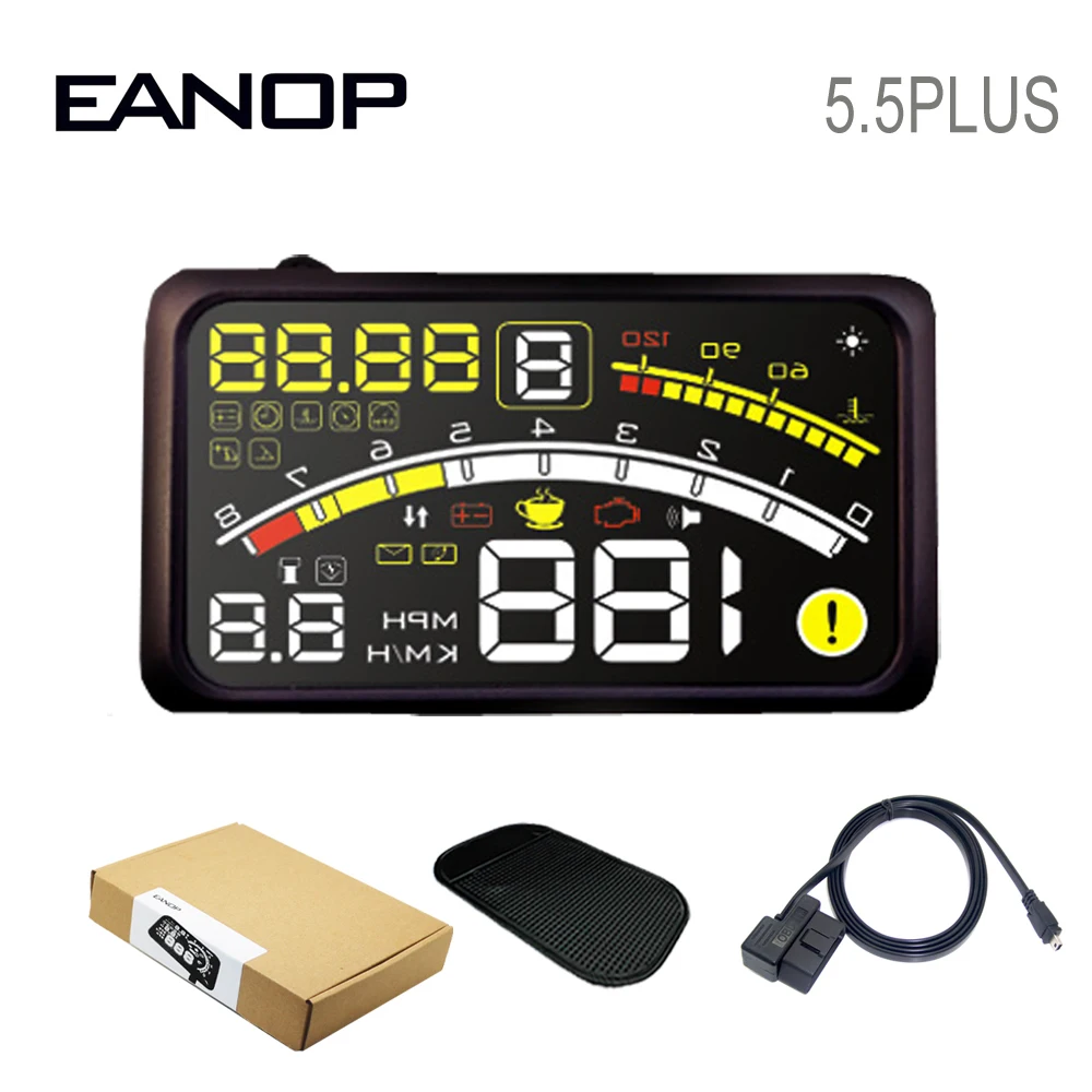 EANOP HUD 5.5Plus head up display Car Digital speedometer OBD2 Water temperature, Oil Consumption Monitoring for Cars Truck
EANOP HUD 5.5Plus head up display Car Digital speedometer OBD2 Water temperature, Oil Consumption Monitoring for Cars Truck