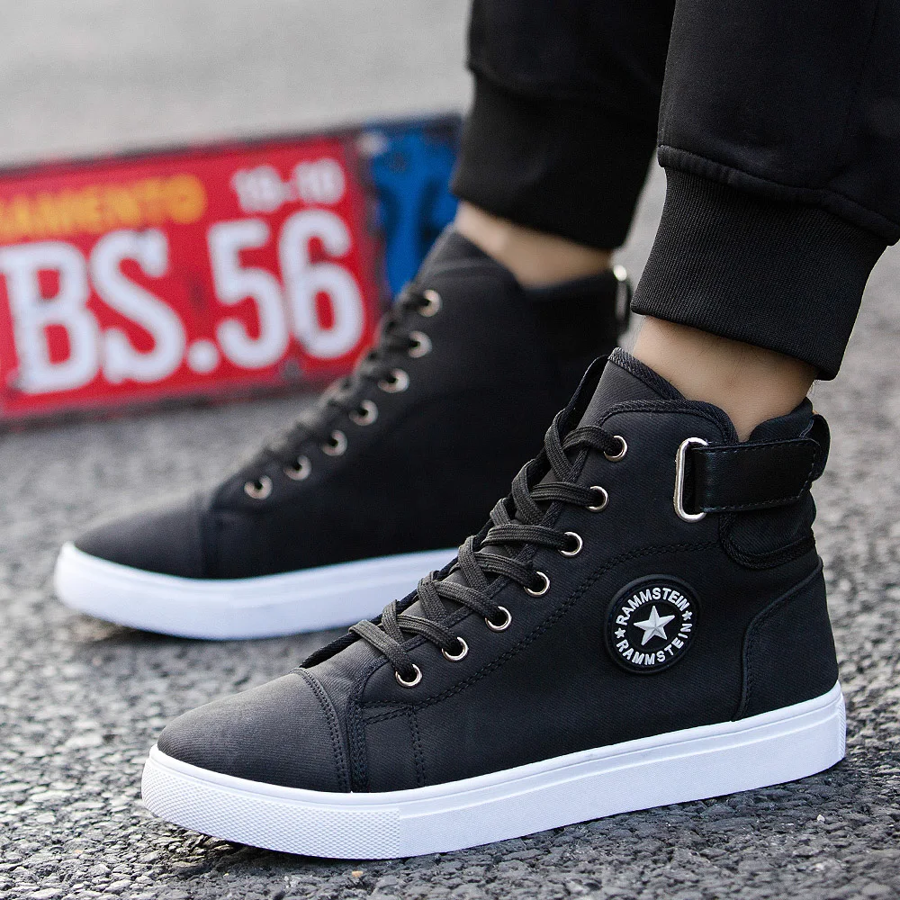 GOXPACER British Style Men Shoes Skate Boarding Casual Lace-up Flat Heel Fashion Stars High-Top Plus Size | Обувь