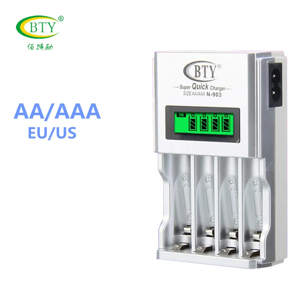 BTY AA Battery Charger Batteries LCD Smart quick Battery AAA Battery Charge NIMH NI-CD Rechargeable With 4 Solts US EU Plug
BTY AA Battery Charger Batteries LCD Smart quick Battery AAA Battery Charge NIMH NI-CD Rechargeable With 4 Solts US EU Plug