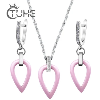 2017 Fashion Inverted Triangle Earrings & Necklace for Women Elegant Style Stainless Steel Pink Ceramic Jewelry Set
2017 Fashion Inverted Triangle Earrings & Necklace for Women Elegant Style Stainless Steel Pink Ceramic Jewelry Set