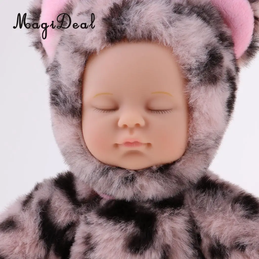 Cute Sleeping Baby Doll Stuffed Doll Leopard Print Clothes Kids Plush Toys For Christmas Gift Baby Doll Reborn Baby Kids Toys
