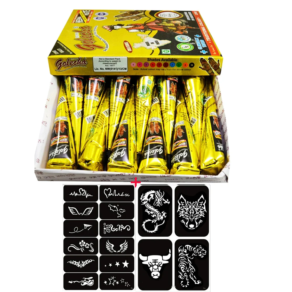 12pcs Black Henna Tattoo Paste Cone Mehndi Waterproof Natural Plant set Temporary Art Paint Women DIY Makeup with Stencils | Красота и
