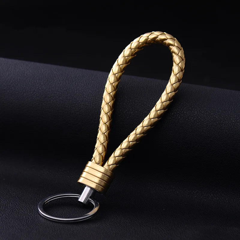 Various Colors Leather PU Wrist Braided Rope Woven Keychain Car Metal
