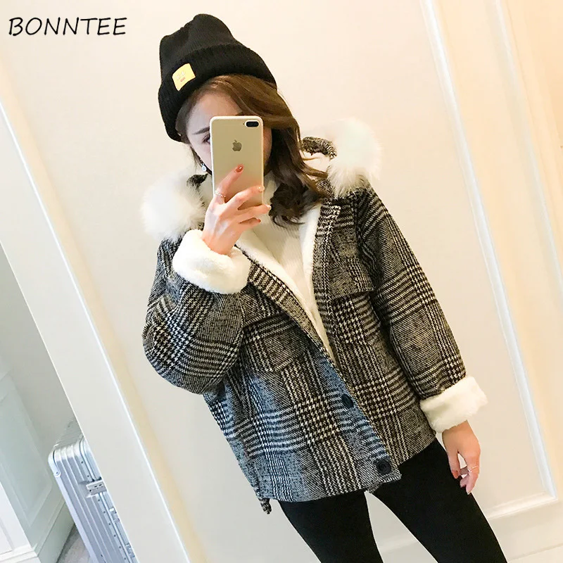 Blends Women Plus Velvet Thicker Chic Coat Winter Students Retro Womens Plaid Single Breasted Warm Ladies Pockets Hooded Elegant
Blends Women Plus Velvet Thicker Chic Coat Winter Students Retro Womens Plaid Single Breasted Warm Ladies Pockets Hooded Elegant
