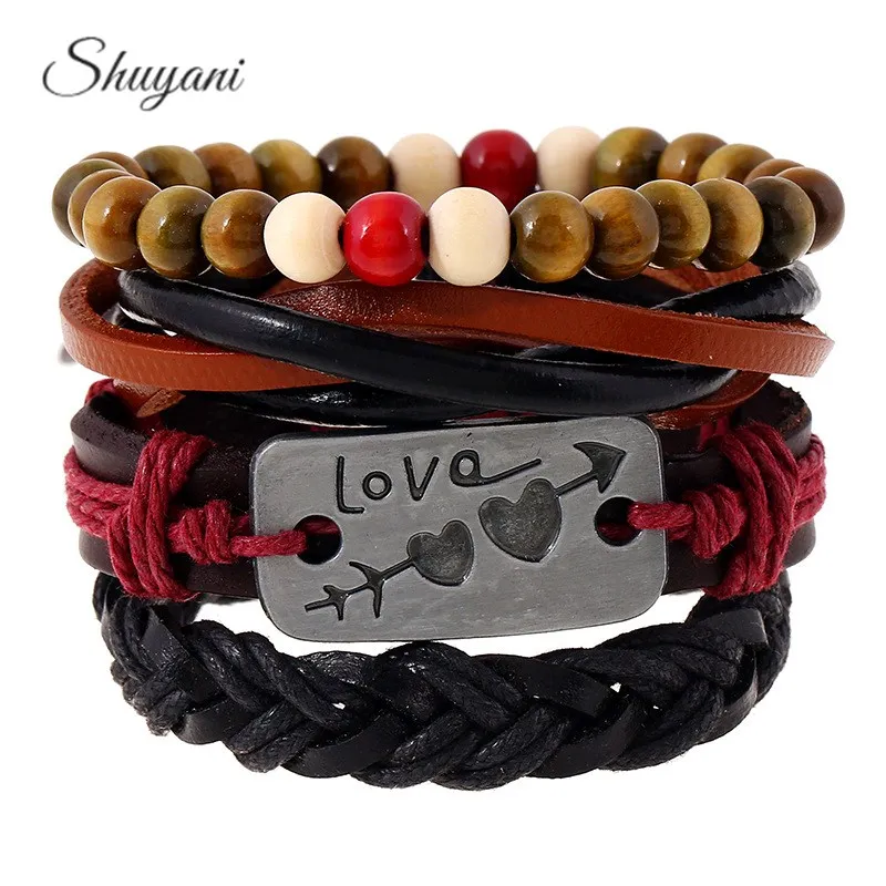 4pcs 1 Set Charm Love Heart Leather Bracelet Wood Beads Beaded Multilayer Hemp Rope Bracelet For Men Cuff Women Jewelry
4pcs 1 Set Charm Love Heart Leather Bracelet Wood Beads Beaded Multilayer Hemp Rope Bracelet For Men Cuff Women Jewelry