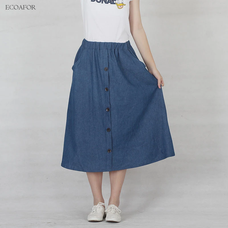 Blue Denim Cotton Skirts With Buttons For Womens Female Brand Designer Casual Pockets Elastic Waist Mid-calf A-Line Skirt
Blue Denim Cotton Skirts With Buttons For Womens Female Brand Designer Casual Pockets Elastic Waist Mid-calf A-Line Skirt