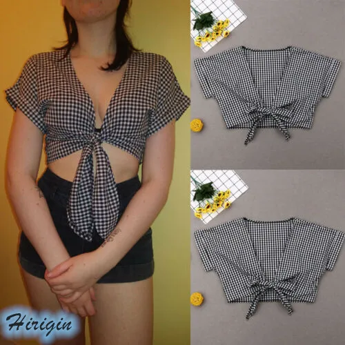 Summer Women Tops 2019 New Women Summer Casual Plaid Short Sleeve V-Neck Lace Up Short Crop Tops Size S-XL
Summer Women Tops 2019 New Women Summer Casual Plaid Short Sleeve V-Neck Lace Up Short Crop Tops Size S-XL