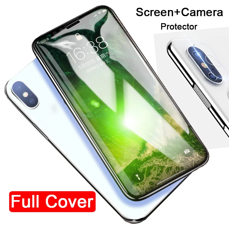 

2 in 1 full protective tempered glass + Camera Lens protector for Iphone 7 8 Plus 7plus 8plus XR XS Max screen protector ipone x