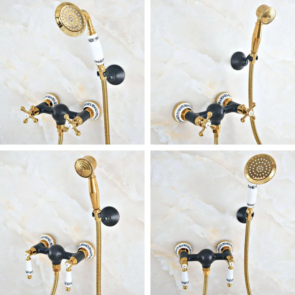Black Oil Rubbed Bronze Gold Color Brass Two Ceramic Flower Base Wall Mounted Bathroom Handheld Shower head Faucet Set ana515
Black Oil Rubbed Bronze Gold Color Brass Two Ceramic Flower Base Wall Mounted Bathroom Handheld Shower head Faucet Set ana515