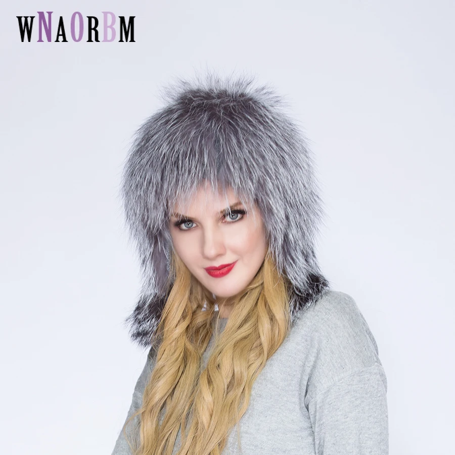 Фото 2022 Hot Sale Fashion Winter Warm Women Knitting Caps Mink hats Vertical weaving with FOX Fur On The Top | Аксессуары для одежды