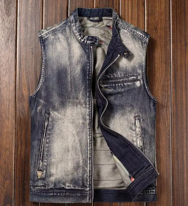 Motorcycle Club Vest Men's Denim Biker Vest Stand Collar Vintage Washed Zipper Sleeveless Jacket
Motorcycle Club Vest Men's Denim Biker Vest Stand Collar Vintage Washed Zipper Sleeveless Jacket