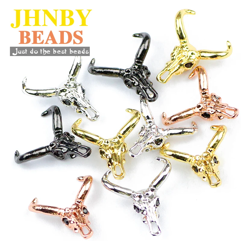 JHNBY 4pcs Cow's skull Copper Spacer beads Micro Pave Black Zircon Charms Loose beads for Jewelry bracelets making DIY Findings
JHNBY 4pcs Cow's skull Copper Spacer beads Micro Pave Black Zircon Charms Loose beads for Jewelry bracelets making DIY Findings