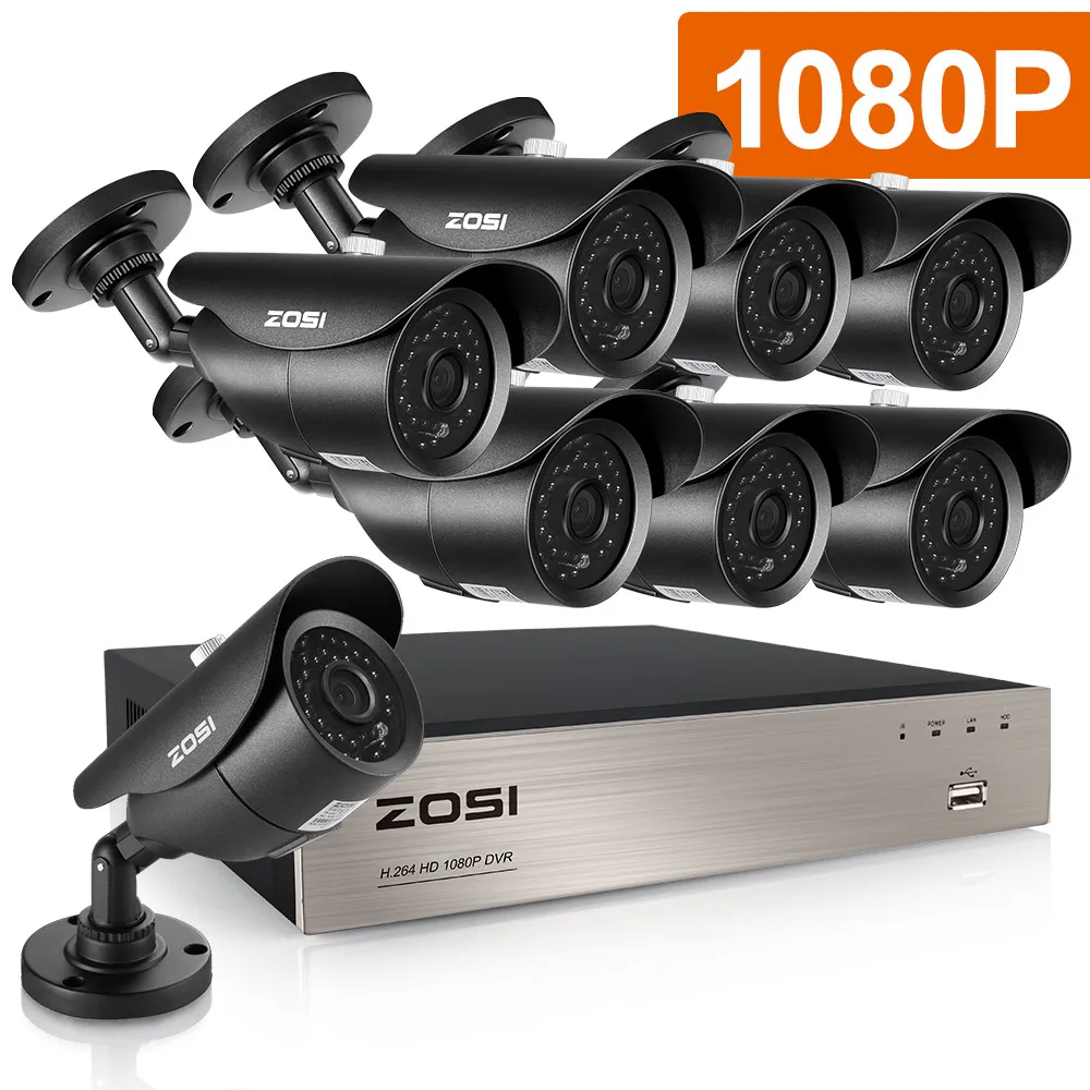 

ZOSI HD-TVI 8CH 1080P DVR Kit 2.0MP Security Cameras System 8*1080P Day Night Vision CCTV Home Security No HDD