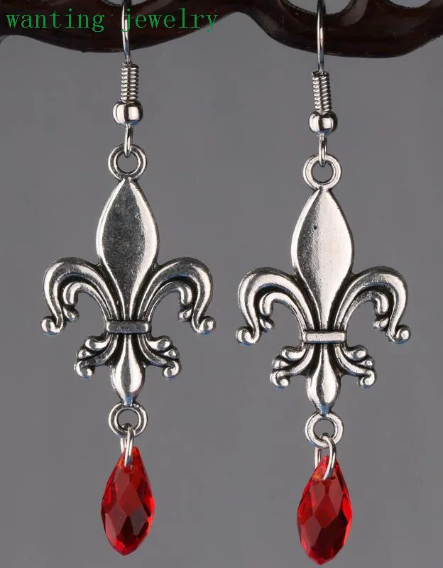 New Fashion Jewelry Lily Flower Bloom Fleur De Lis Red Crystal Drops Vintage Silver Drop Dangle Earring For Women Girls1Pair/lot
New Fashion Jewelry Lily Flower Bloom Fleur De Lis Red Crystal Drops Vintage Silver Drop Dangle Earring For Women Girls1Pair/lot
