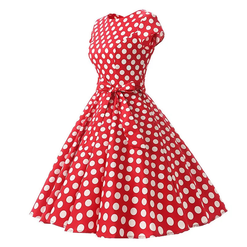 Wonder 2019 new Spring retro dresses women polka dots bowknot a line o-neck elegant tea rockabilly vintage women dress S-XXL