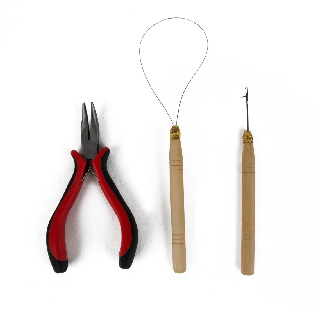 1set Professional Hair Extension Tool Kit Pliers + Crochet Hook + Wood Loop Hook Tool For Hair
