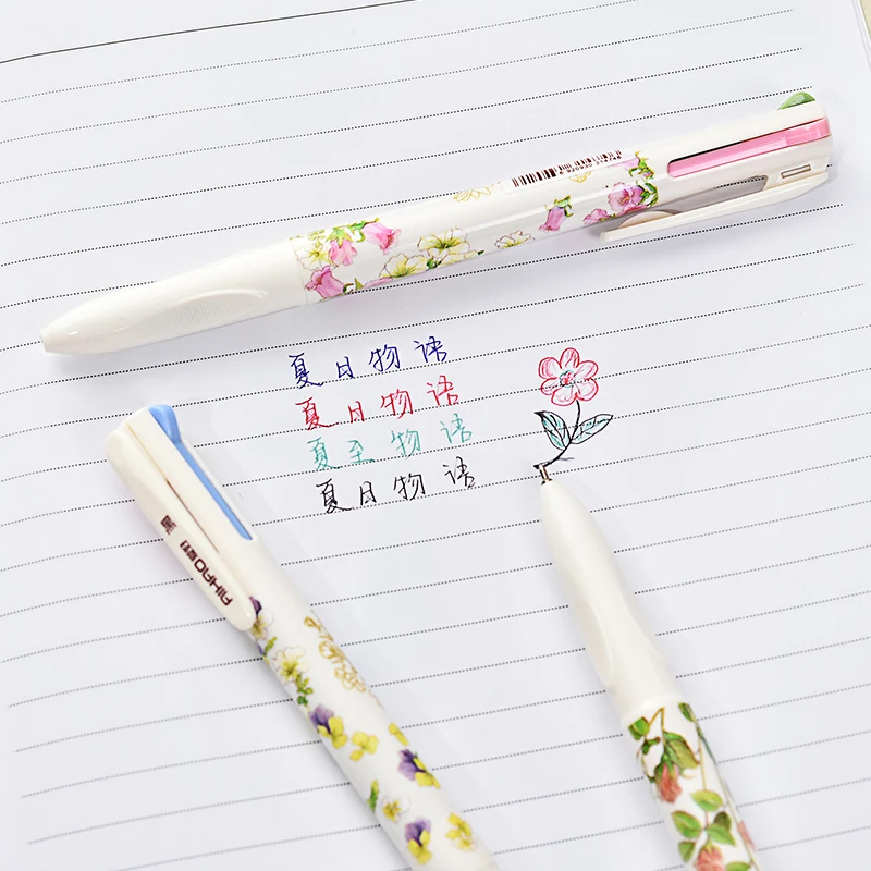 5 pcs Four-color ball-point pen have black blue green and red ink Creative flowers pattern learning stationery 0.5 mm 
5 pcs Four-color ball-point pen have black blue green and red ink Creative flowers pattern learning stationery 0.5 mm