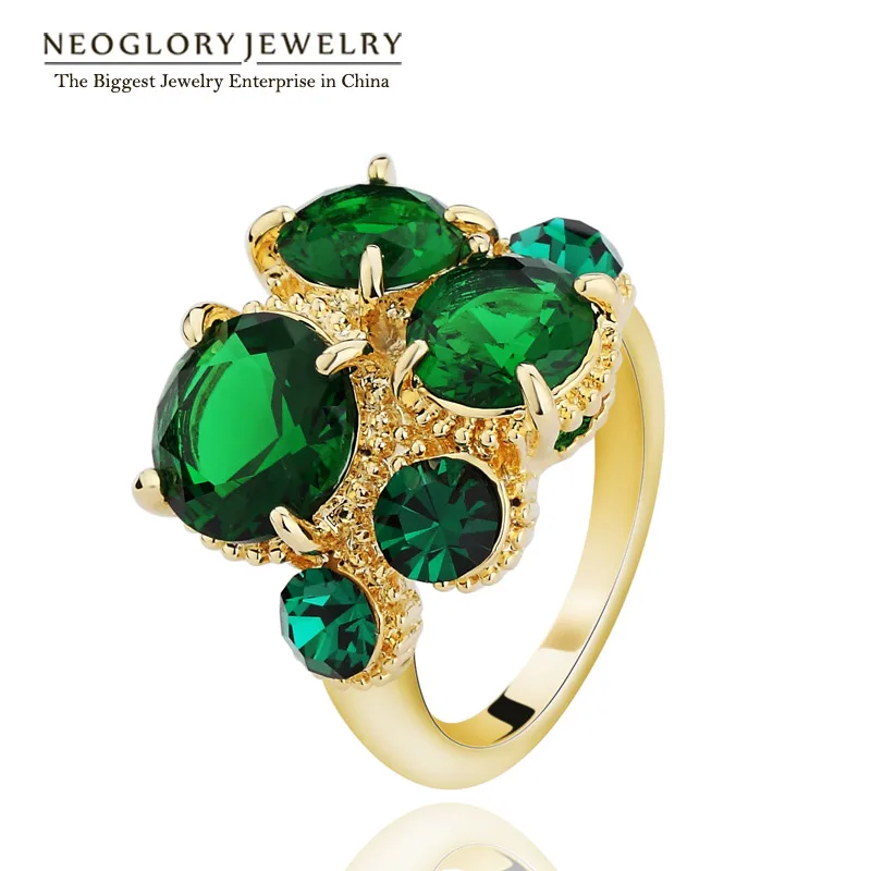Фото Neoglory светло-желтого золота Цвет Циркон зеленый синий партия Кольца моде Индии