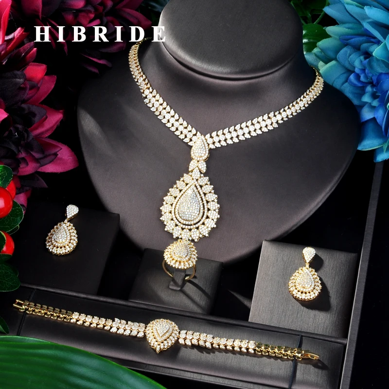 HIBRIDE Unique Design Gold Color Cubic Zircon Women 4 pcs Jewelry Set Dress Necklace Earring Jewelry Set For Party Gits N-878
HIBRIDE Unique Design Gold Color Cubic Zircon Women 4 pcs Jewelry Set Dress Necklace Earring Jewelry Set For Party Gits N-878
