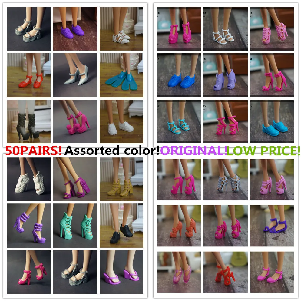 

Wholesale 50 pair / lot New orignal Shoes for barbie doll high quality Fashion Doll accessories flats shoes sanndas high heels