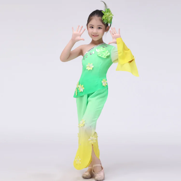 Children's National Costumes Chinese Folk Dance Yangko Clothing iFan Clothes Jasmine Flower Drum | Тематическая одежда и