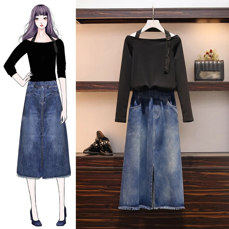 Women solid off sholder T-Shirt+High Waist denim long Skirts 2PCS Clothing Set Summer Clothes Suits ensemble femme ete 5xl
Women solid off sholder T-Shirt+High Waist denim long Skirts 2PCS Clothing Set Summer Clothes Suits ensemble femme ete 5xl