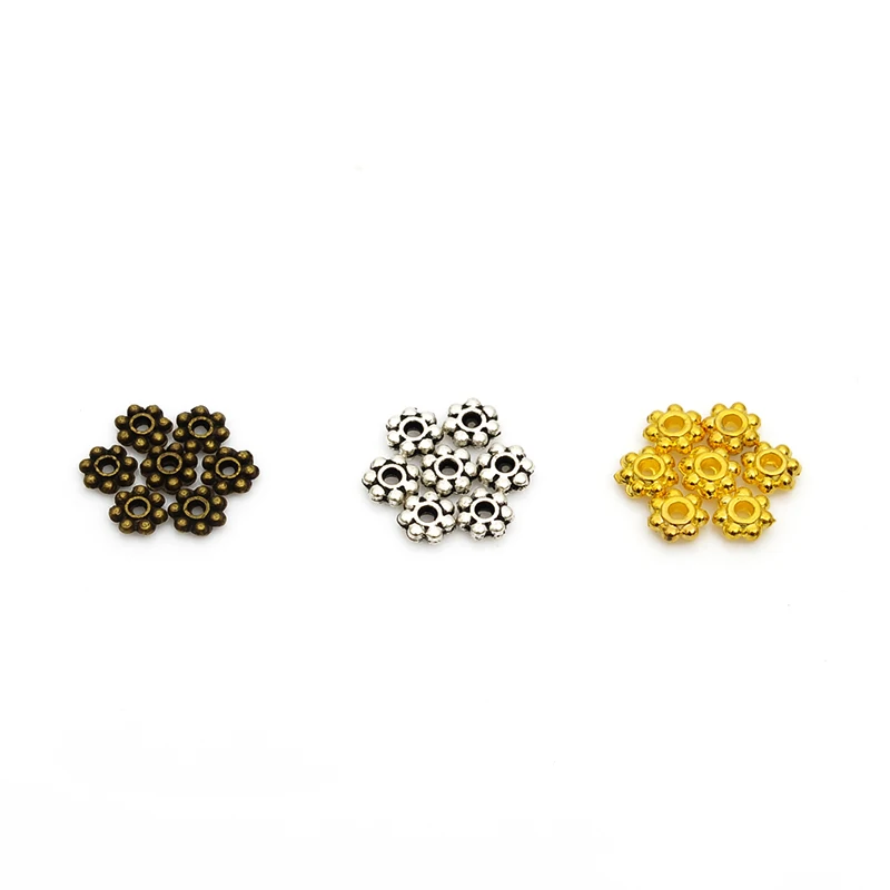 100pcs/lot 4mm Spacers snowflake Flower Metal Gold-color Tibetan antique Silver antique bronze Spacer Beads for Jewelry Making
100pcs/lot 4mm Spacers snowflake Flower Metal Gold-color Tibetan antique Silver antique bronze Spacer Beads for Jewelry Making
