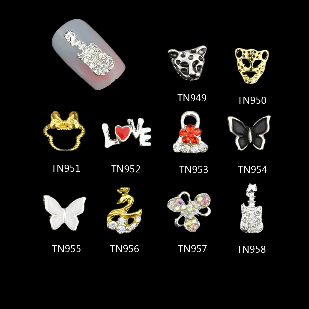 Blueness 10Pcs 3D Nail Rhinestones Jewelry Alloy Leopard Butterfly Swan Guitar Love Design Glitter Nail Art Decorations
Blueness 10Pcs 3D Nail Rhinestones Jewelry Alloy Leopard Butterfly Swan Guitar Love Design Glitter Nail Art Decorations
