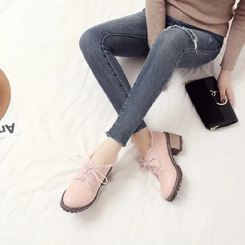 Fashion Lace Up Brogue Pumps Women Vintage Lace Lady Lolita Shoes Big Size 33-43 Platform High Heels Oxford Shoes Woman Footwear (11)