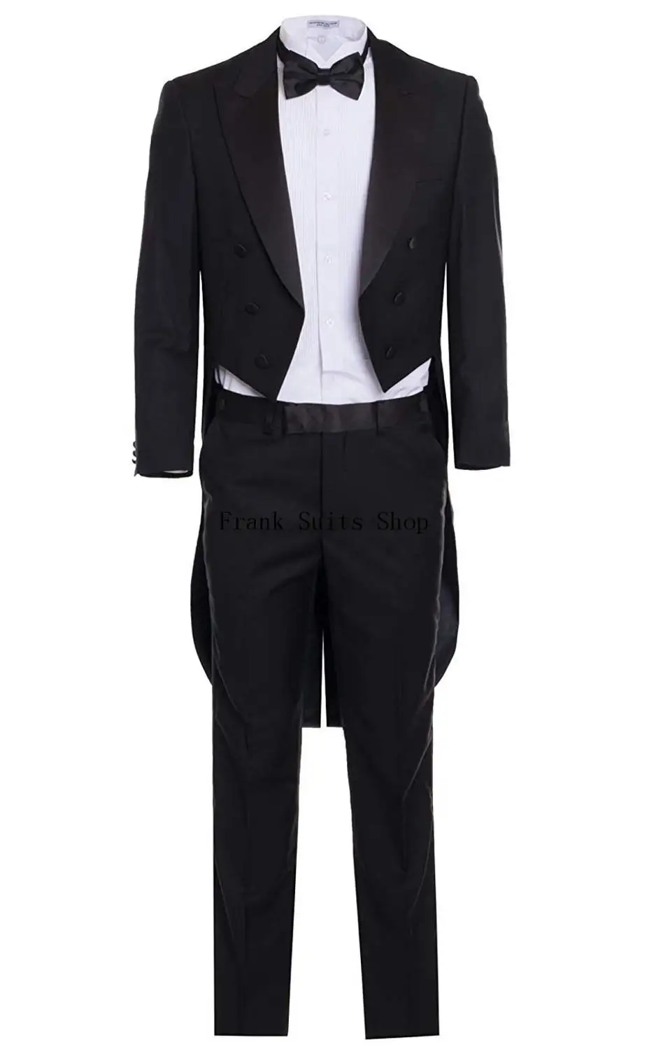 

2019 Custom Made Black Wedding Tailcoat Peaked Lapel Long Tail Men Wedding Suits Best Groomsmen Wedding Tuxedo (Jacket+Pants)