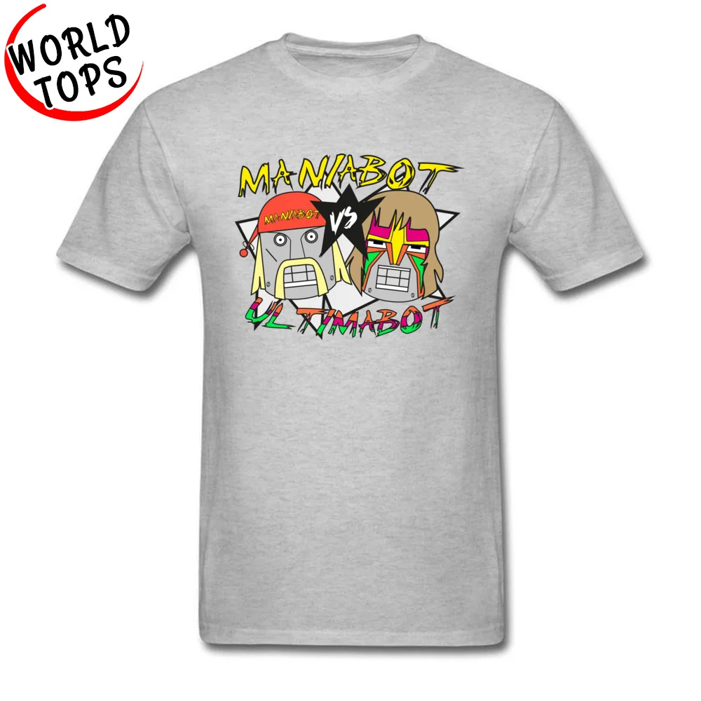 T Shirt 3D Printed Tops Tees Mother Day Brand Print Short Sleeve 100% Cotton Fabric Crew Neck Men's T-shirts Print Maniabot vs ultimabot retro wrestling parody grey