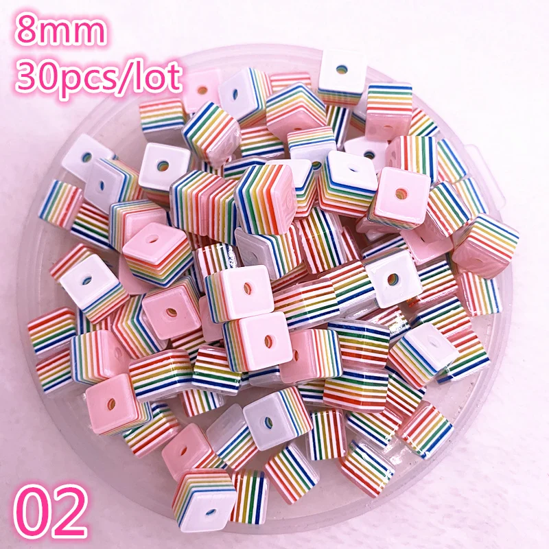 New Jewelry Resin Spacer Square Beads Mixed Striped Pattern about 30pcs 8mm( 5/16") Dia, Hole: Approx 2.0mm #02
New Jewelry Resin Spacer Square Beads Mixed Striped Pattern about 30pcs 8mm( 5/16") Dia, Hole: Approx 2.0mm #02