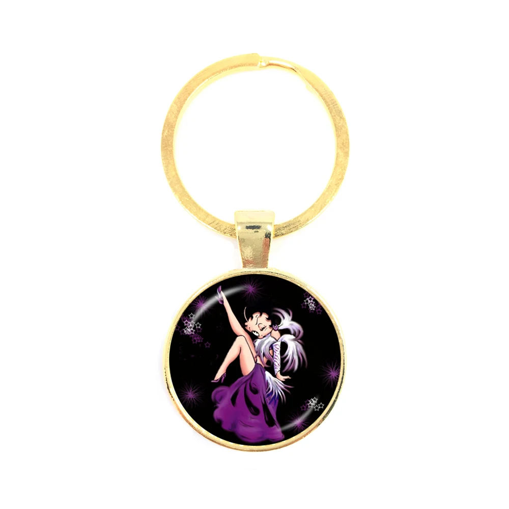 

2018 New Naive And Sexy Hyperbole Betty Boop Series Pattern 25mm Round Glass Cabochon Handmade Keychain For Glamorous Gift