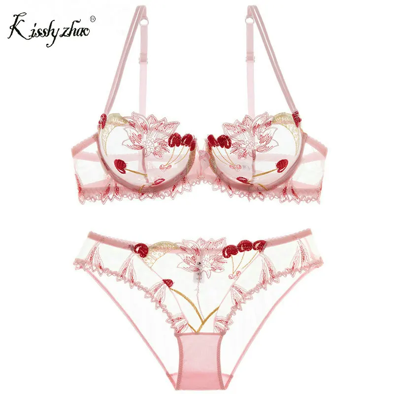 Women Underwer Lingerie Set Sexy Bra Brief Sets Push up Transparent Lace Embroidery Unlined Thin Black Bra Panties White Bra 12