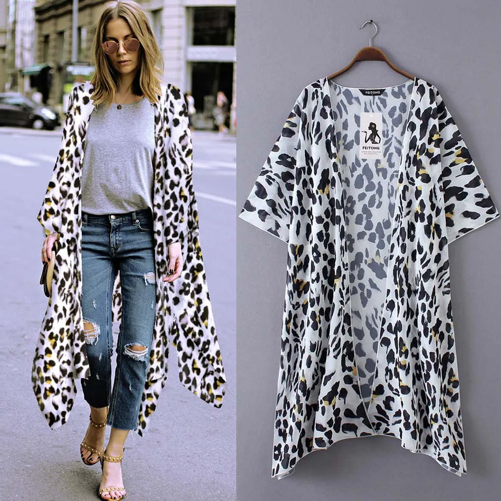 Summer Fashion Leopard Print Kimono Chiffon Shawl Cardigan Blouse Casual Ladies Outwear Tee Tops Female Women's 3/4 Sleeve Shirt
Summer Fashion Leopard Print Kimono Chiffon Shawl Cardigan Blouse Casual Ladies Outwear Tee Tops Female Women's 3/4 Sleeve Shirt
