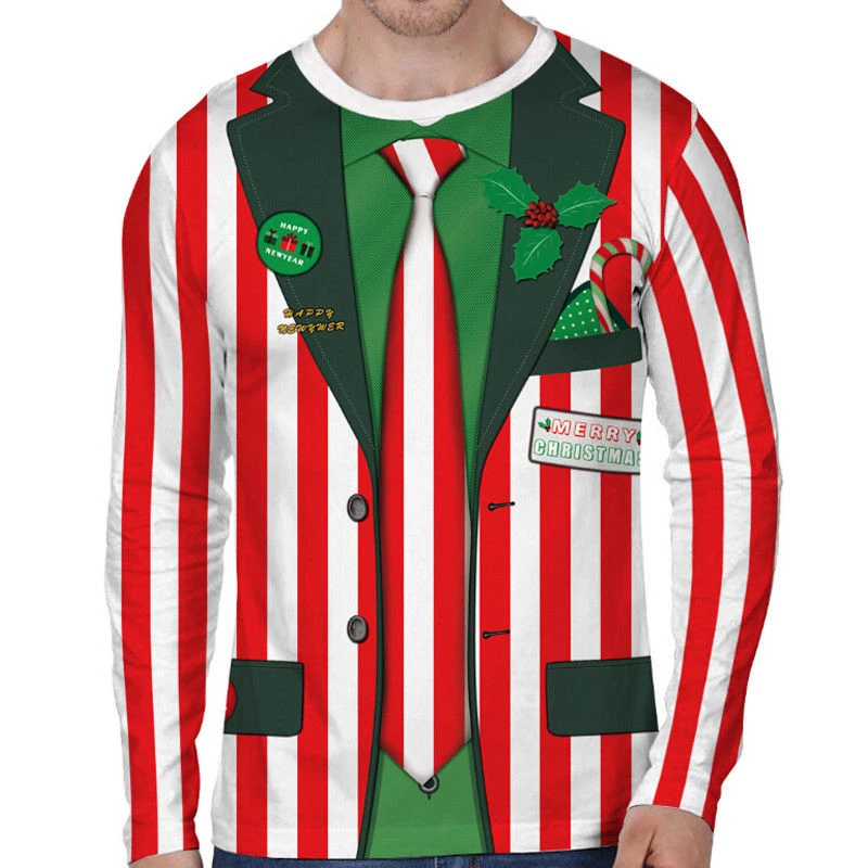 Men\u0027s Christmas 3D Printing Long Sleeve Casual T,Shirt Tops