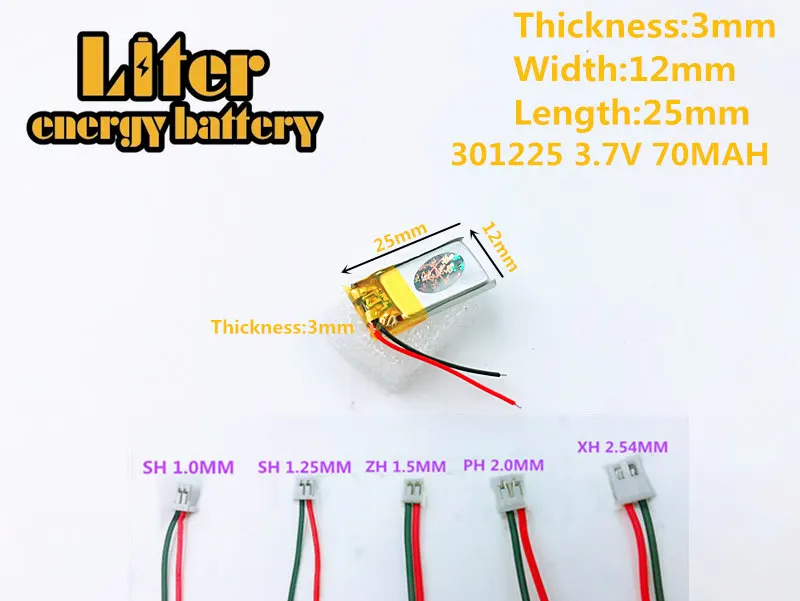 3.7V 70mAh 301225 Lithium Polymer Rechargeable Battery For 301225 plug MP3 MP4 MP5 GPS mobile bluetoot Lithium polymer battery
3.7V 70mAh 301225 Lithium Polymer Rechargeable Battery For 301225 plug MP3 MP4 MP5 GPS mobile bluetoot Lithium polymer battery
