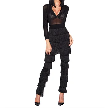 2020 New Arrival Women Fashion Long Sleeve V Neck Mesh Patchwork Tassel Hollow Out Sexy Bodycon Party Bandage Jumpsuits 
2020 New Arrival Women Fashion Long Sleeve V Neck Mesh Patchwork Tassel Hollow Out Sexy Bodycon Party Bandage Jumpsuits