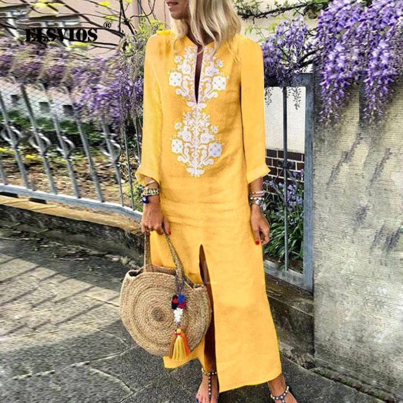 ELSVIOS Robe Vintage Floral Print V-neck Women Dress Summer Spring Cotton Linen Dress Femme Long Sleeve Boho Beach Dresses S-3XL
ELSVIOS Robe Vintage Floral Print V-neck Women Dress Summer Spring Cotton Linen Dress Femme Long Sleeve Boho Beach Dresses S-3XL